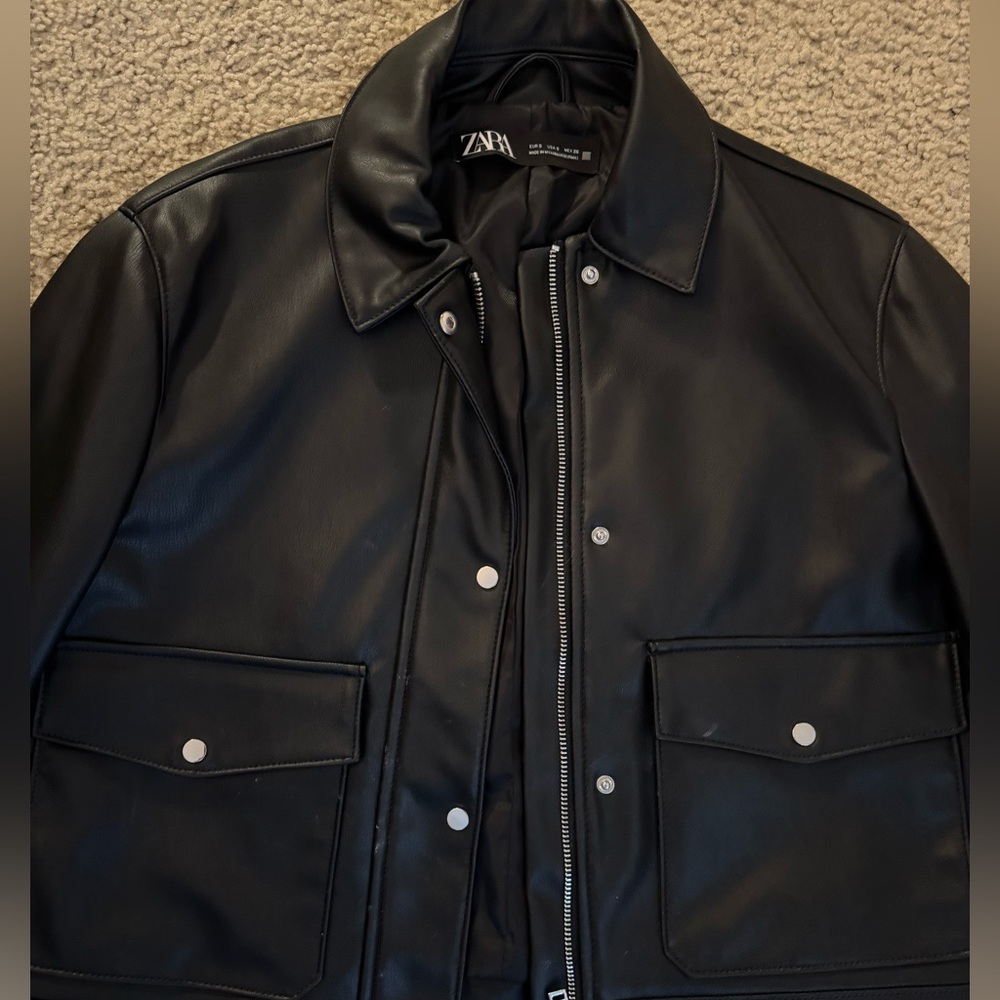 Black Leather Cropped Jacket